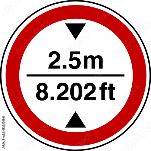 Free Download 2.5 m height restriction circular sign sticker with conversion to 8.202 feet - GFXLoad