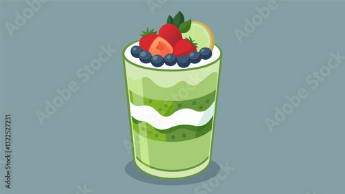 For a twist on the classic try layers of homemade matcha green tea granola and tangy Greek yogurt topped with fresh berries for a parfait that is both. Vector illustration