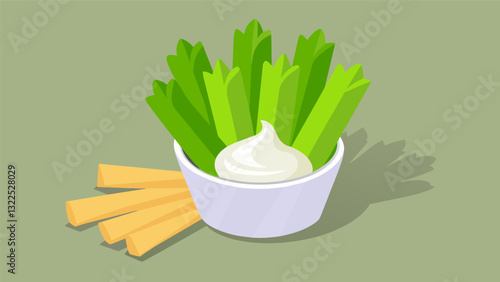 Crisp celery sticks stuffed with creamy ranch dressing for a refreshing and satisfying snack.. Vector illustration