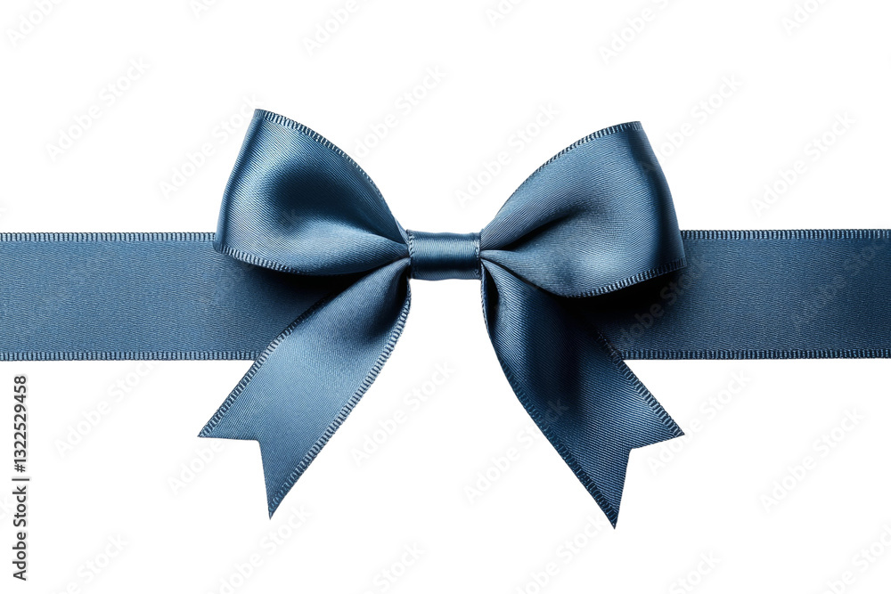 Blue ribbon with a bow is shown on a white background Blue ribbon with a bow is shown on a white background