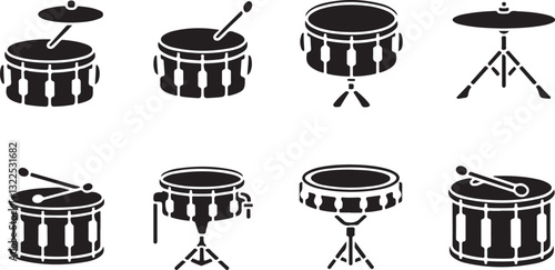 Snare drum icon silhouettes