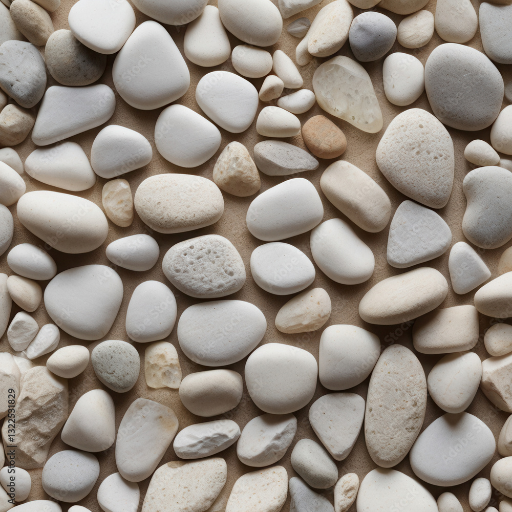 Tranquil arrangement of smooth, white pebbles displayed on a light beige background, evoking serenity and simplicity. The natural textures and calming tones make it perfect for artistic or minimalist Tranquil arrangement of smooth, white pebbles displayed on a light beige background, evoking serenity and simplicity. The natural textures and calming tones make it perfect for artistic or minimalist