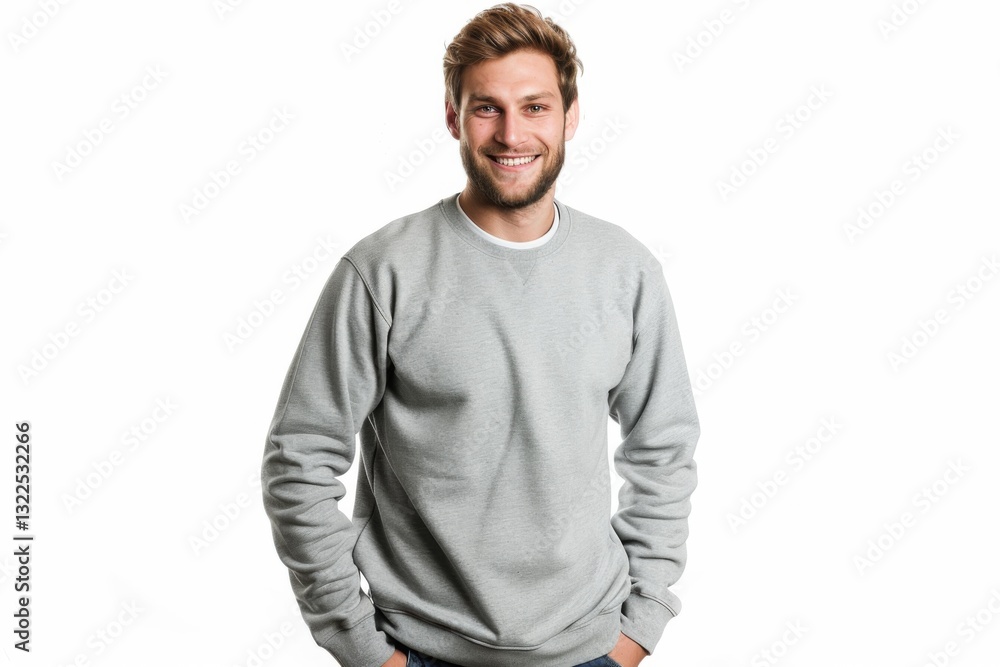 Young man in oversized sweatshirt, isolated on gray background Young man in oversized sweatshirt, isolated on gray background