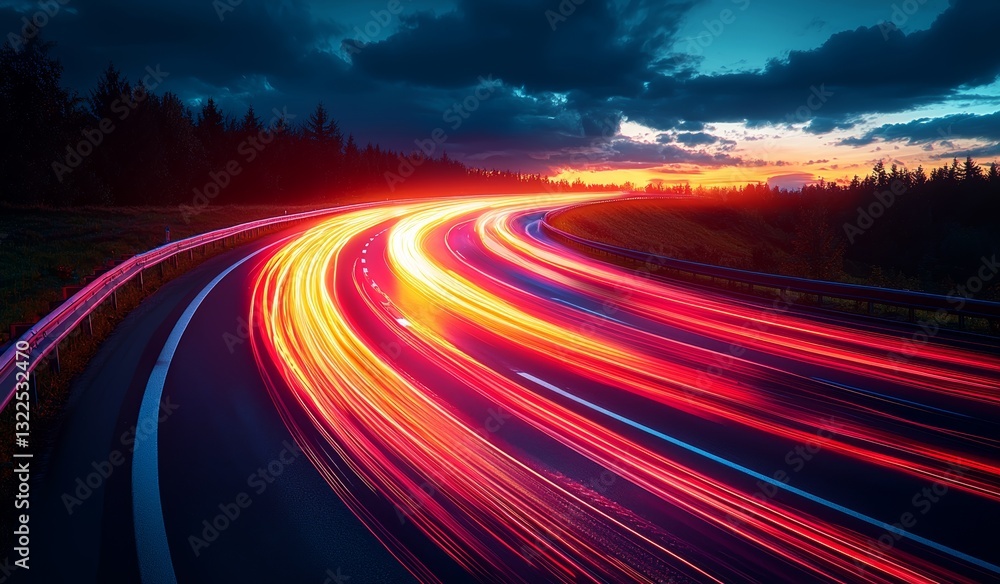 In the background, streaks of light from speed blur the scene In the background, streaks of light from speed blur the scene