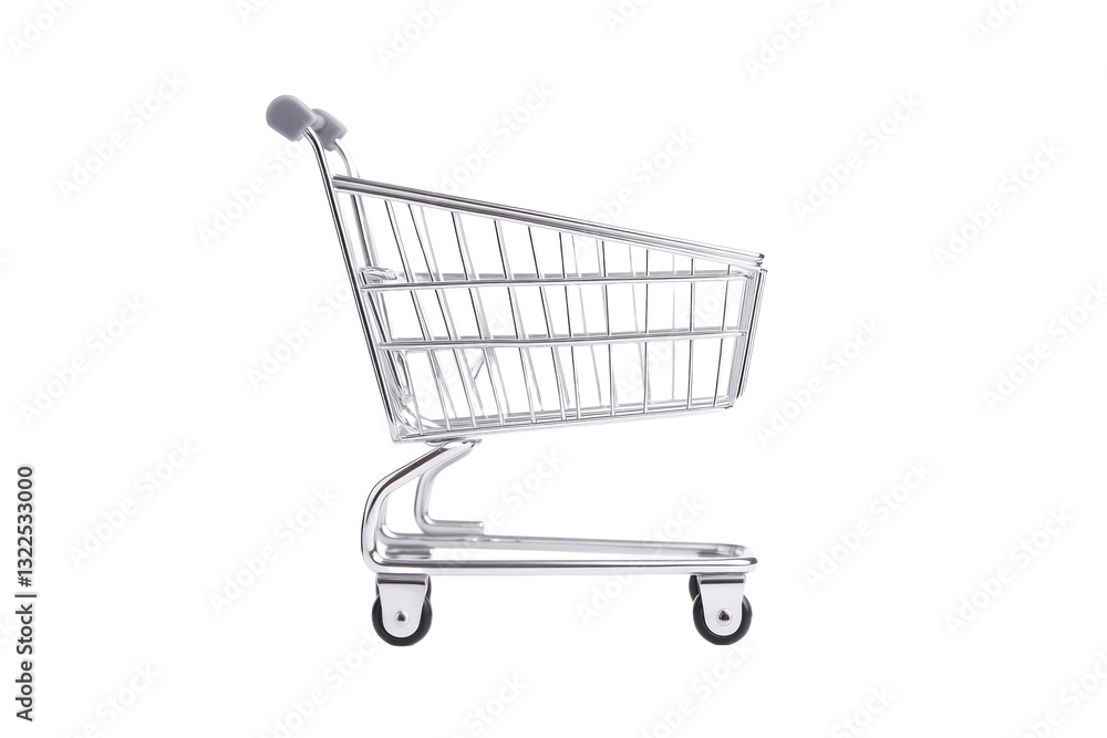 Shopping cart with a silver handle and wheels, isolated Shopping cart with a silver handle and wheels, isolated