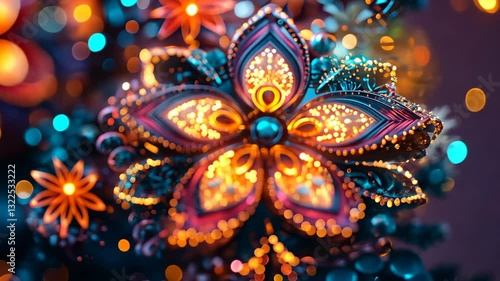 Wallpaper Mural  Colorful rangoli with intricate patterns and lights, Indian festival and decorative art concept. High quality 4k footage Torontodigital.ca