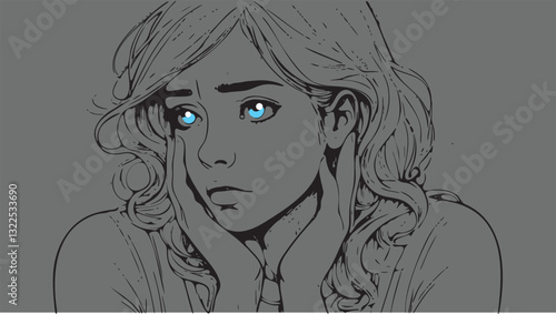 Young woman holding face showing anxiety and despair IA