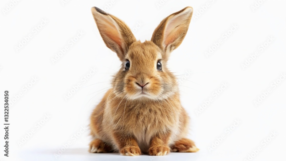 Obraz premium Adorable Brown Bunny Rabbit on White Background - Cute Pet Stock Photo