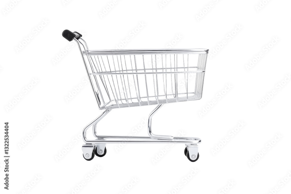 Silver shopping cart with black handles, isolated Silver shopping cart with black handles, isolated