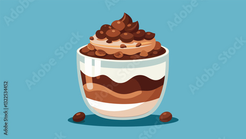 Layers of homemade chocolate granola and rich and creamy chocolate yogurt make for a chocolate lovers dream providing a decadent and indulgent treat. Vector illustration