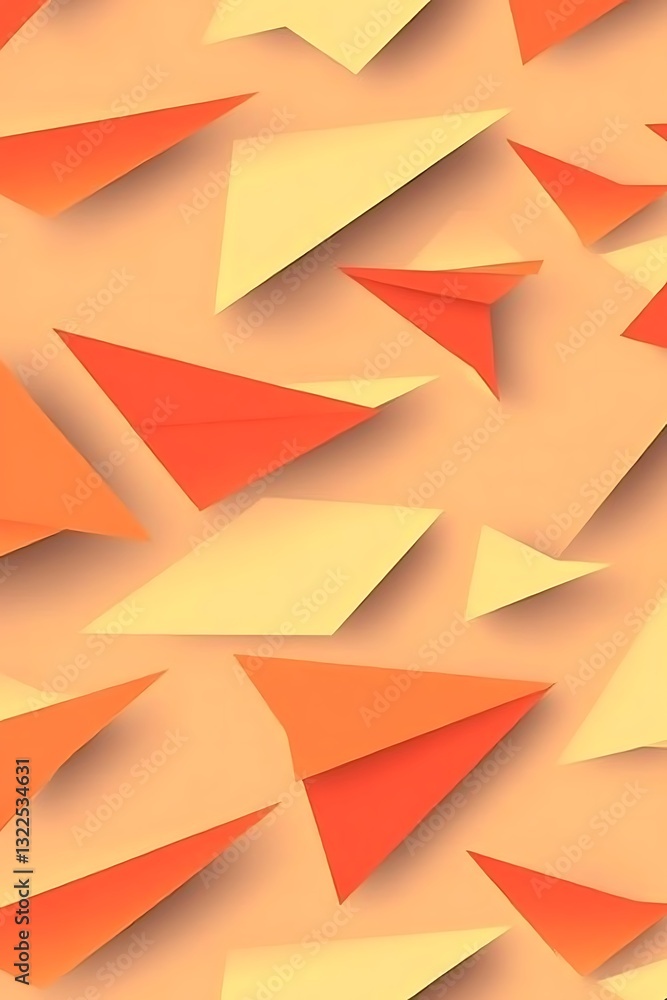 Dynamic composition featuring geometric paper forms with warm color palette