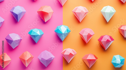 Obraz na płótnie Colorful gemstones on a pink and dark yellow background w salonie