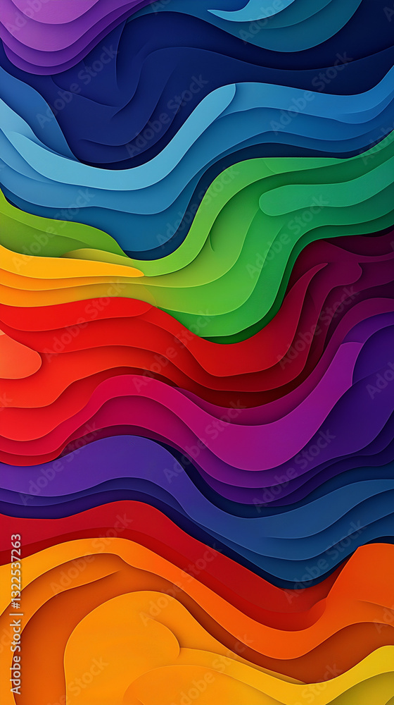 Design of wavy forms in rainbow colors vertical