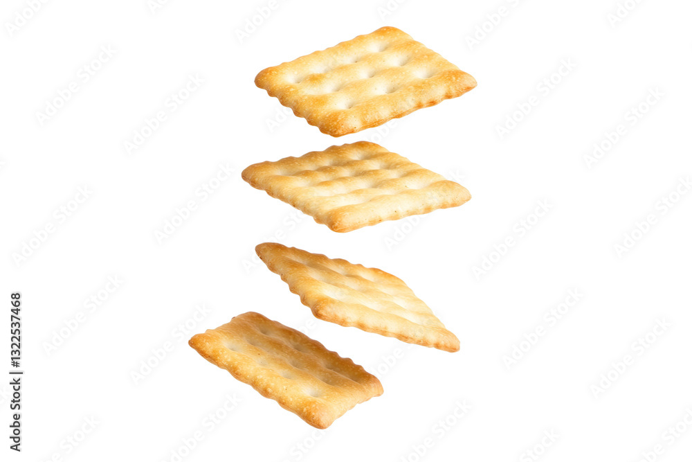 Stack of crackers is flying through the air, isolated Stack of crackers is flying through the air, isolated