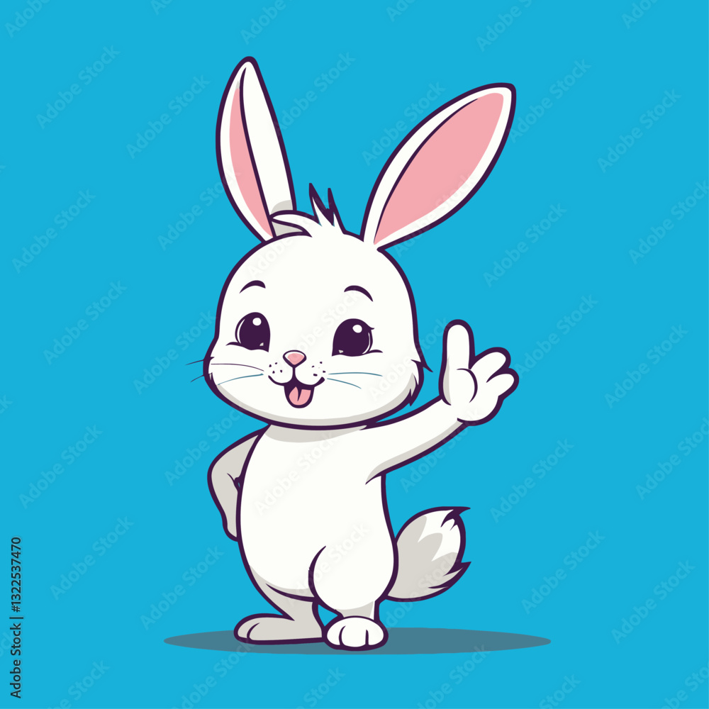 Obraz premium Cute Rabbit Waving Hand Cartoon Vector Illustration