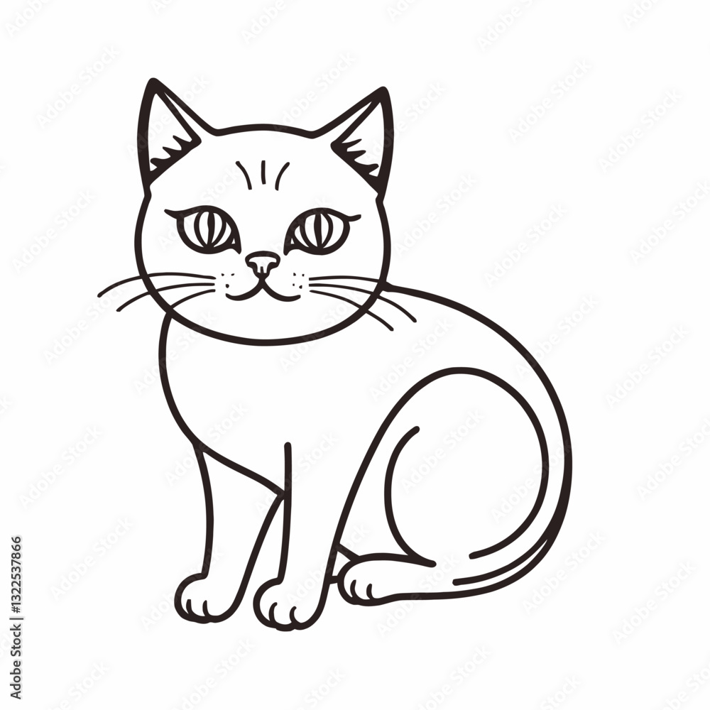 Obraz premium Flat line art illustration of a cat