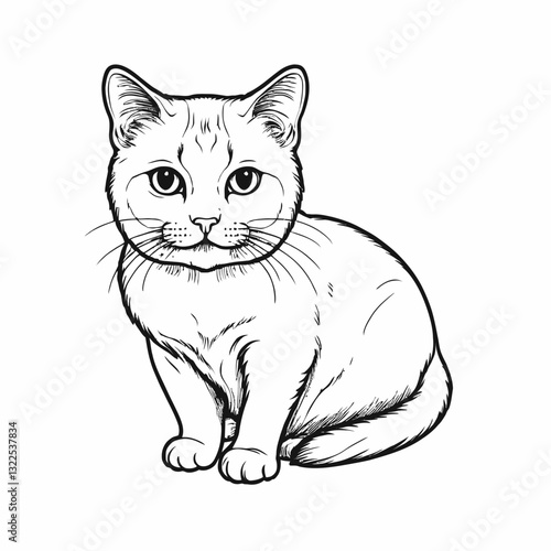 Flat line art illustration of a cat