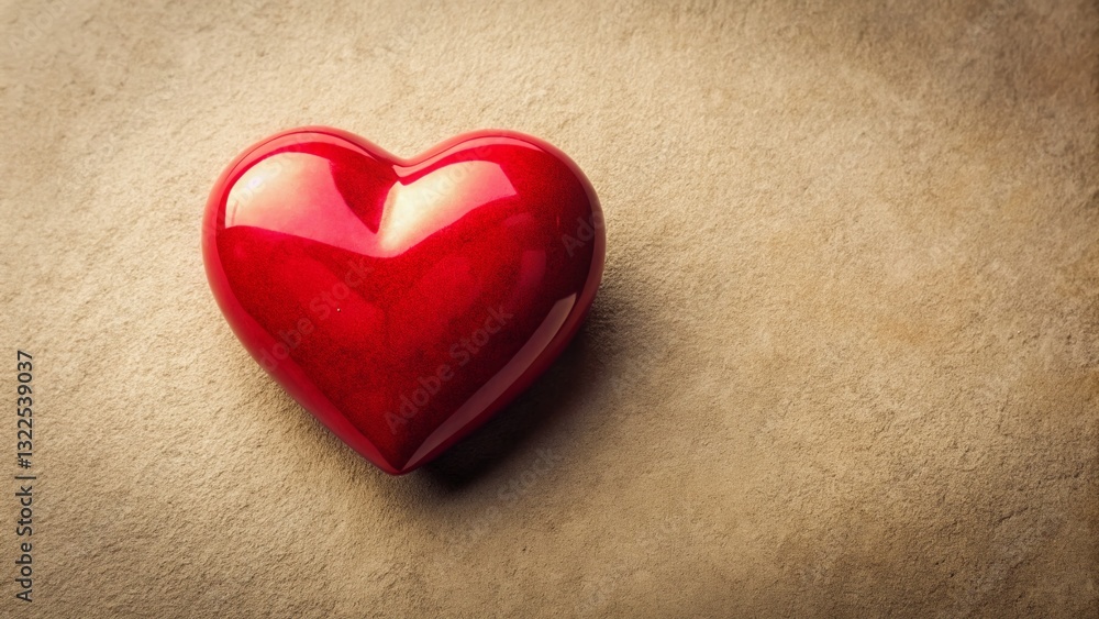 Aerial View of a Shiny Red Heart on Beige Background - Drone Photography Aerial View of a Shiny Red Heart on Beige Background - Drone Photography