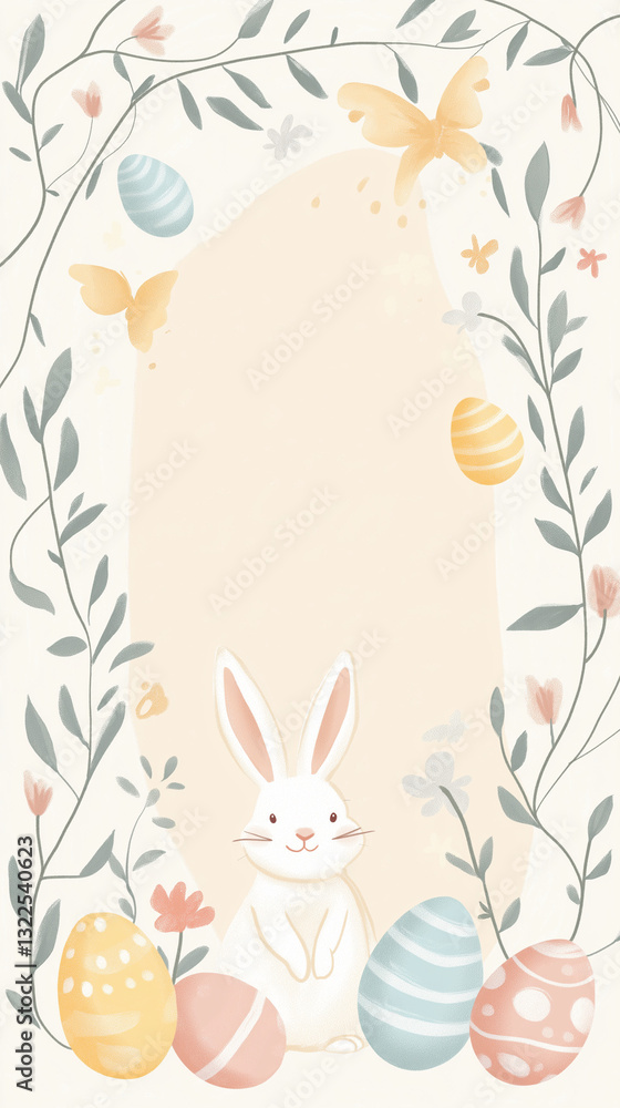 Vertical Easter background with bunny and eggs