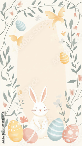 Obraz na płótnie Vertical Easter background with bunny and eggs w salonie