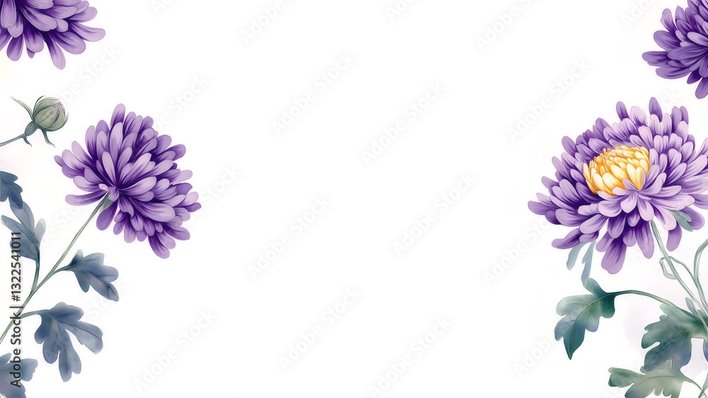Purple Chrysanthemum Flowers on White Background Purple Chrysanthemum Flowers on White Background
