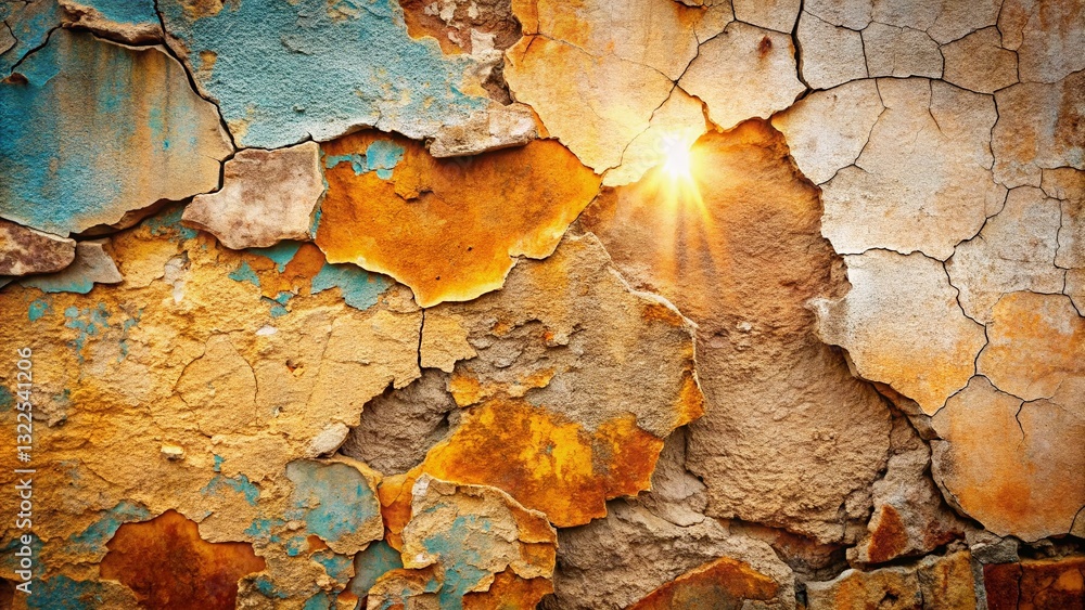 Fototapeta premium Aerial View of Vintage Cracked Plaster Wall, Aged Texture, Grunge Background