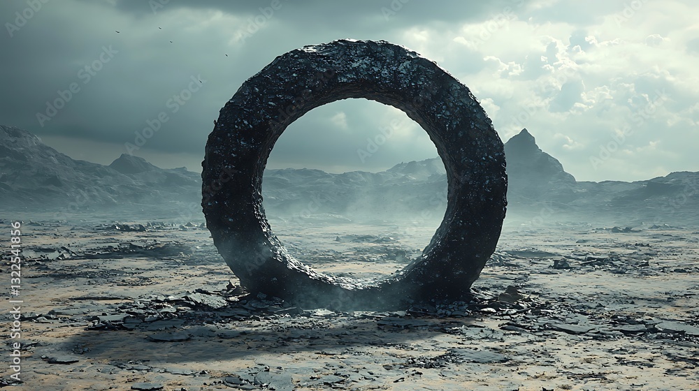 Fototapeta premium A massive stone ring stands in a desolate and barren landscape