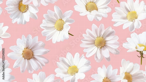Daisy Delight: A close-up view of radiant daisies against a soft pink backdrop, showcasing nature's intricate designs and delicate petals.