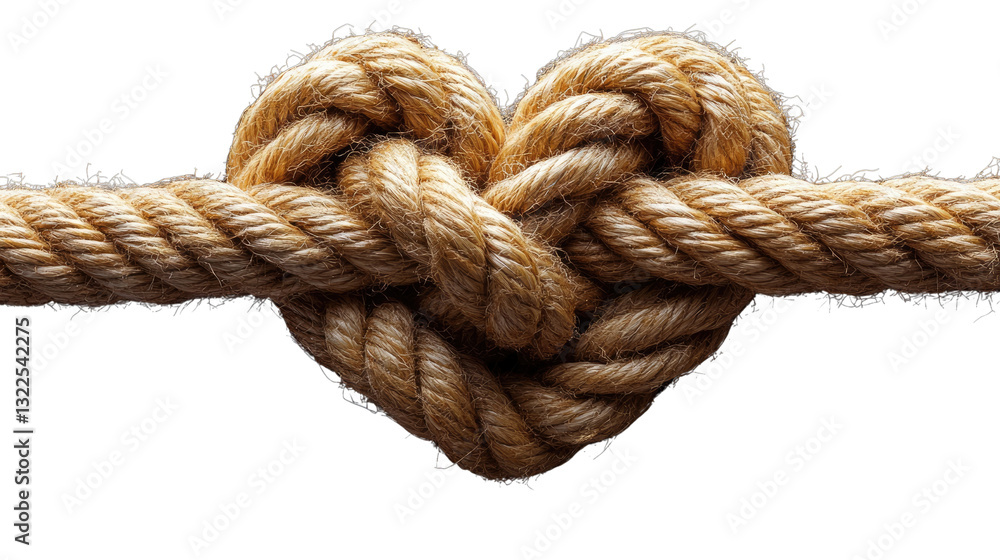 Tied Heart: A close-up shot of a rope tied in a heart shape, symbolizing love, connection, and unity against a bright backdrop. Tied Heart: A close-up shot of a rope tied in a heart shape, symbolizing love, connection, and unity against a bright backdrop.