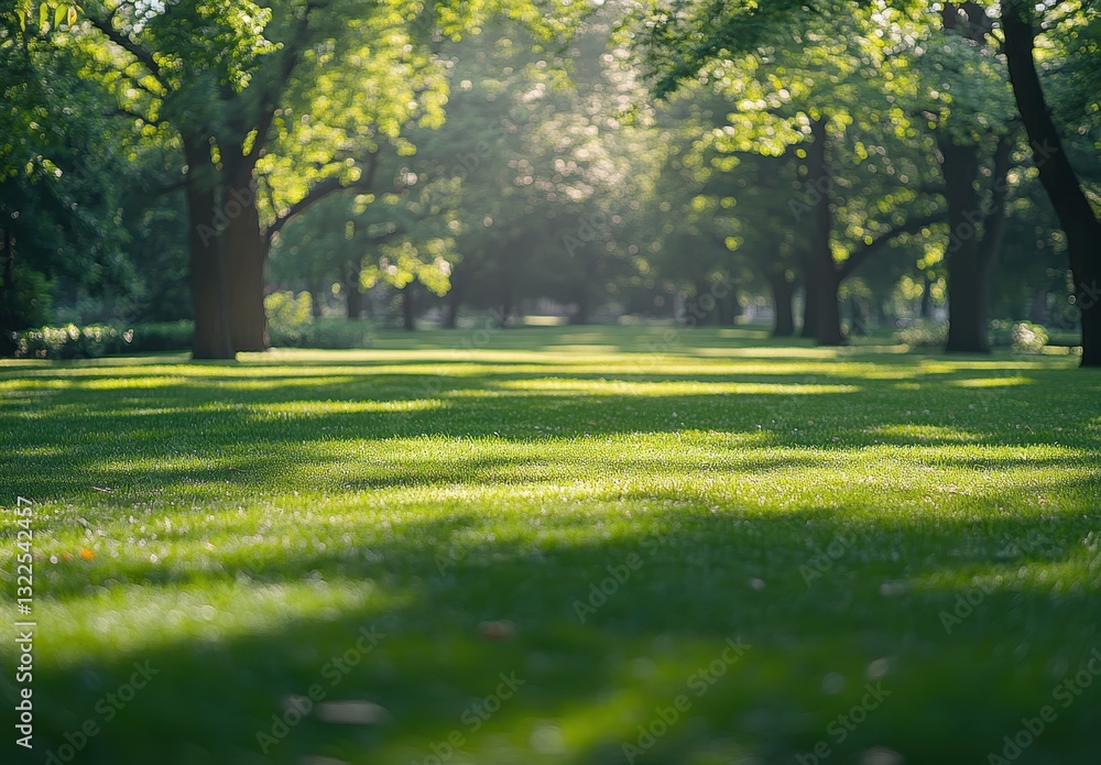 Lush Green Park with Soft Sunlight Shining Through Trees, Ideal for Tranquil Outdoor Activities and Nature Photography Lush Green Park with Soft Sunlight Shining Through Trees, Ideal for Tranquil Outdoor Activities and Nature Photography