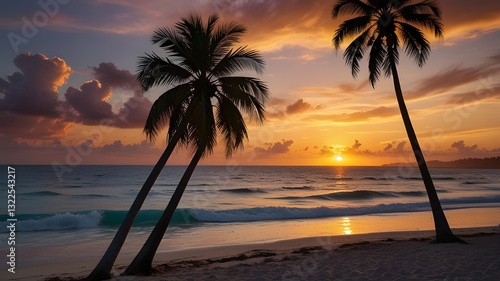 Wallpaper Mural Sunset view of a peaceful beach with swaying palm trees Torontodigital.ca