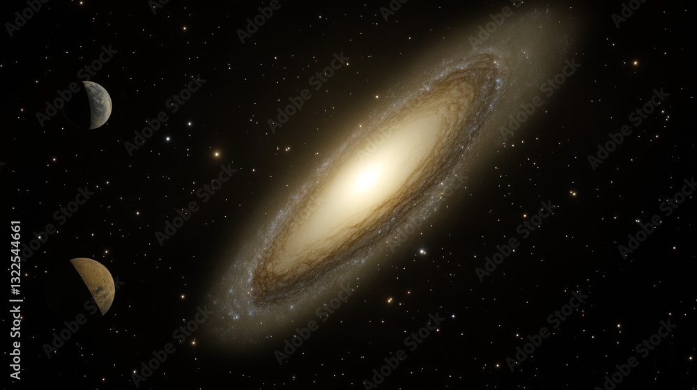 Fototapeta premium Spiral galaxy with planets.