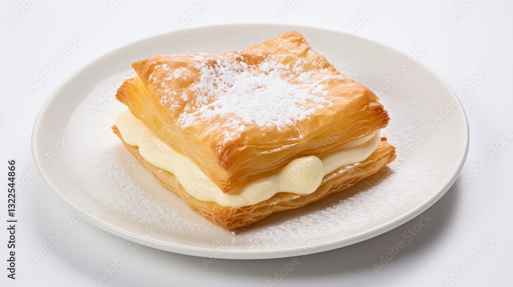 Traditional Greek Custard Filled Pastry on a White Background Photo Traditional Greek Custard Filled Pastry on a White Background Photo
