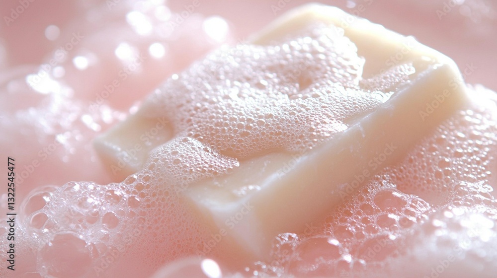 Close-up of a bar of soap creating lather in water. Close-up of a bar of soap creating lather in water.