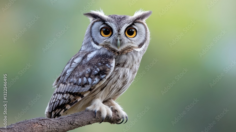 Detailed Portrait of a Captivating Owl Perched on a Branch with Intense Gaze, Featuring Sharp Talons and Beautiful Plumage Detailed Portrait of a Captivating Owl Perched on a Branch with Intense Gaze, Featuring Sharp Talons and Beautiful Plumage