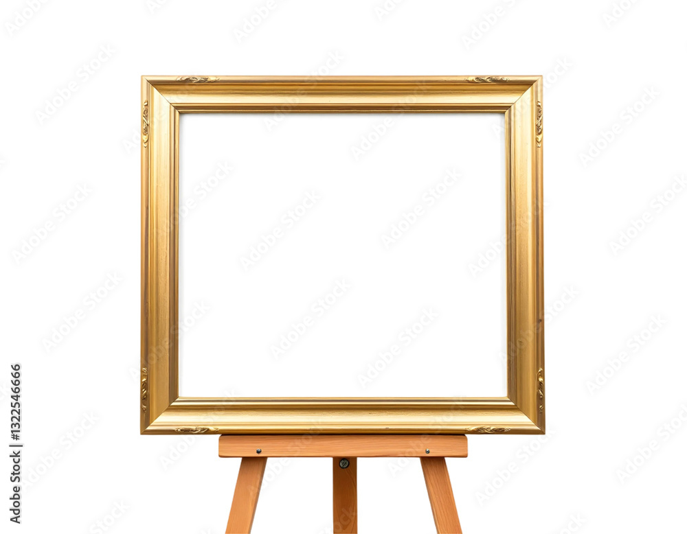 Wooden easel with blank canvas isolated on transparent background