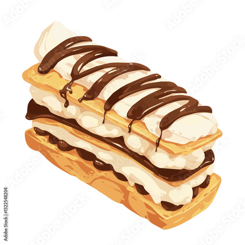 Eclair Cake Icon Vector Illustration – Artistic Representation of a Delicious Eclair Dessert with Cream Filling
