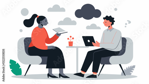 The client and the worked together to identify and challenge the clients blackandwhite thinking specifically in their relationships. They practiced finding a middle ground and. Vector illustration