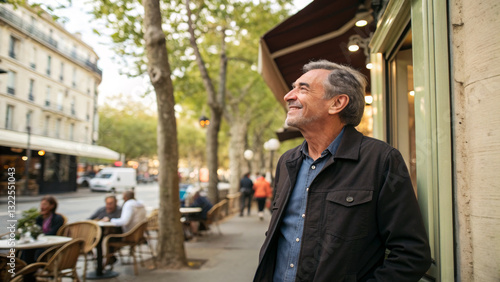 Wallpaper Mural Happy smiling confident middle aged man enjoying stroll in city Torontodigital.ca