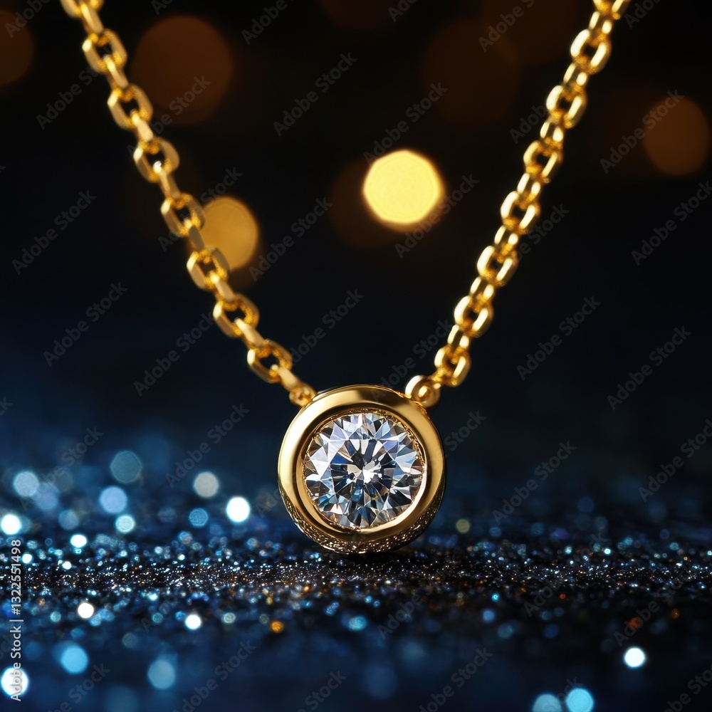 Gold Diamond Necklace with Bokeh or Glow Effects Gold Diamond Necklace with Bokeh or Glow Effects