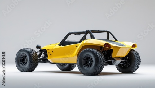 Vibrant Yellow Dune Buggy with Black Accents on Light Gray Backdrop Automotive Engineering Design