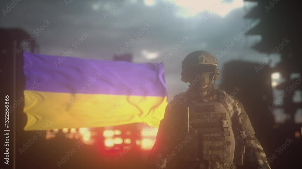 Ukrainian Soldier in War Zone - Conflict Concept. Epic Military Scene Depicting Strength, Patriotism, and the Harsh Ukrainian Soldier in War Zone - Conflict Concept. Epic Military Scene Depicting Strength, Patriotism, and the Harsh