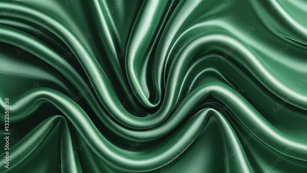 Obraz premium Elegant green silk fabric draping gracefully with smooth folds and soft shine under gentle light