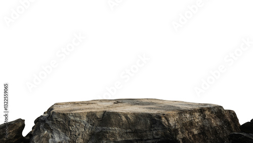 Brown rock stone isolated white backgrounds, Cliff edge Beige formation well stand display production, cosmetics, Clipping path