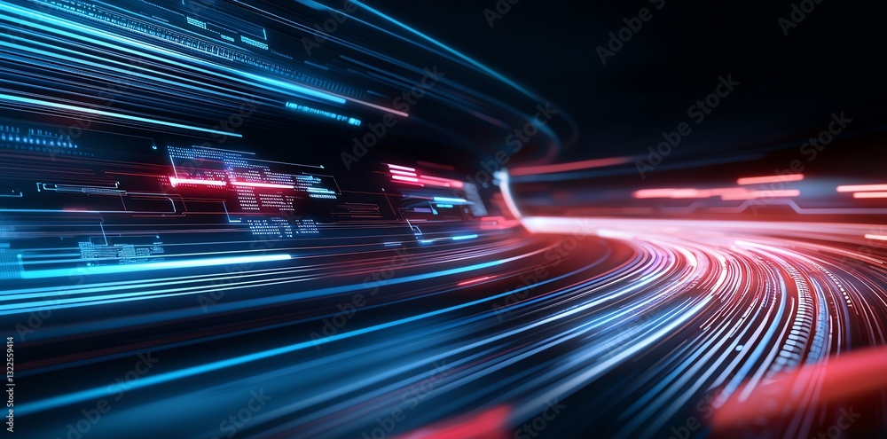 This abstract image showcases dynamic light trails in blue and red, representing high-speed movement and the essence of innovation in technology This abstract image showcases dynamic light trails in blue and red, representing high-speed movement and the essence of innovation in technology