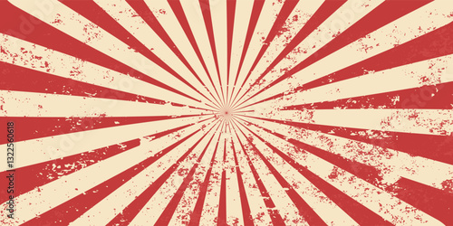 Circus background and spiral retro rays vector pattern. Vintage poster of red white sun or star burst radial lines with grunge texture, circus, carnival. eps 10