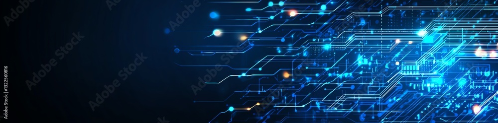 Fototapeta premium Abstract digital background showcasing futuristic circuits and glowing elements, perfect for illustrating concepts of innovation, data transfer, and advanced technology integration