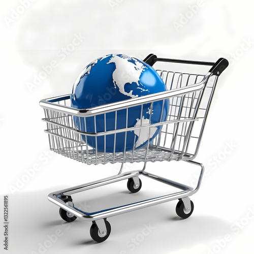 Small shopping cart with globe inside, symbolizing global commerce  