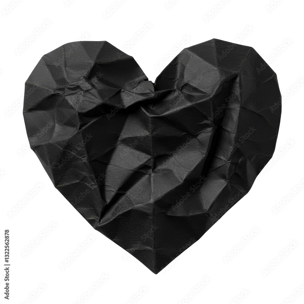Crumpled Black heart paper isolated on transparent background. Broken heart concept.PNG Crumpled Black heart paper isolated on transparent background. Broken heart concept.PNG