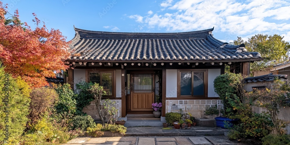 A traditional style home surrounded by colorful autumn foliage A traditional style home surrounded by colorful autumn foliage